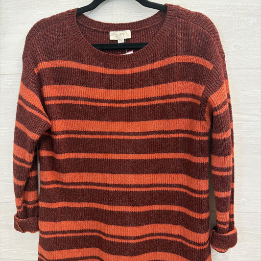 Loft Burgundy/ Orange Striped Knit Long Sleeve Sweater Top Medium