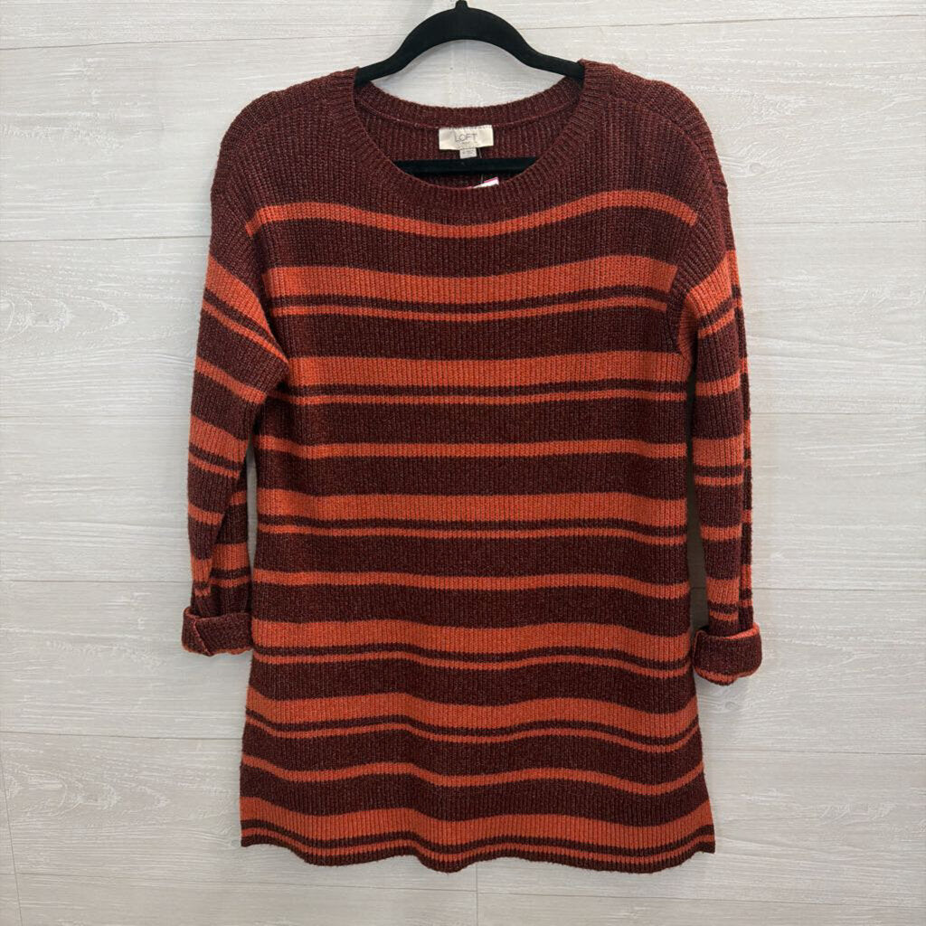 Loft Burgundy/ Orange Striped Knit Long Sleeve Sweater Top Medium