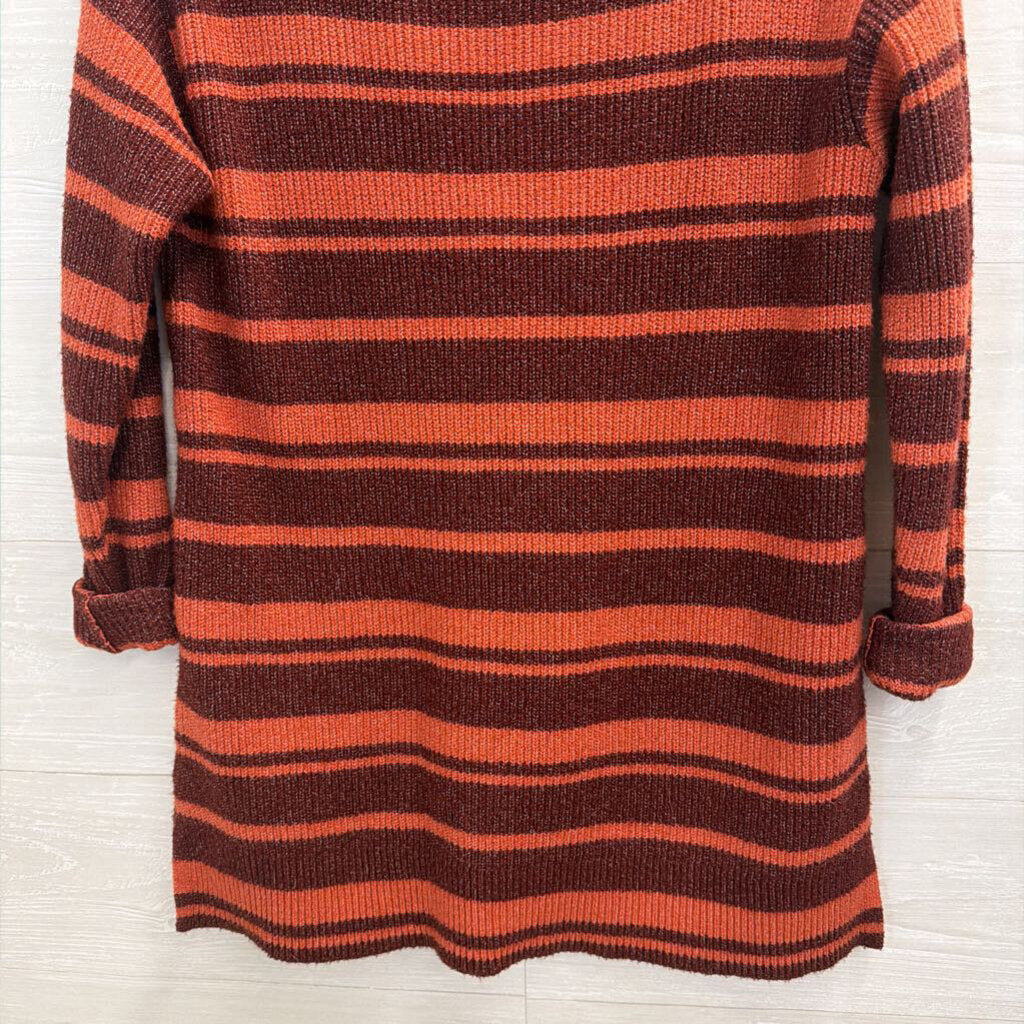 Loft Burgundy/ Orange Striped Knit Long Sleeve Sweater Top Medium