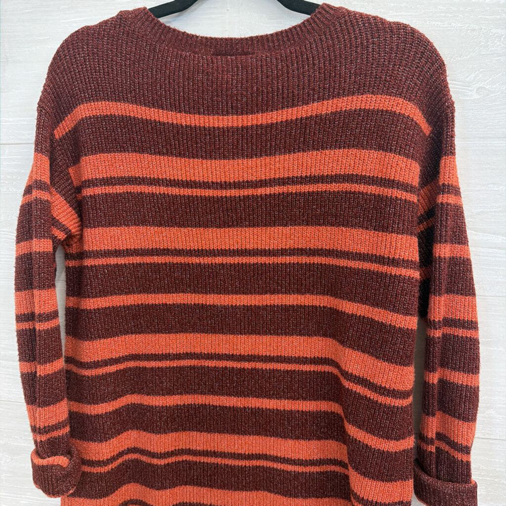 Loft Burgundy/ Orange Striped Knit Long Sleeve Sweater Top Medium