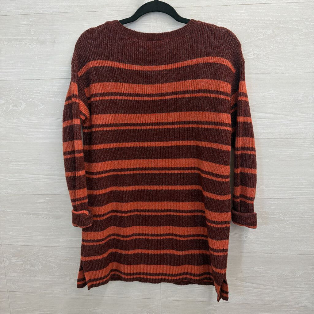 Loft Burgundy/ Orange Striped Knit Long Sleeve Sweater Top Medium
