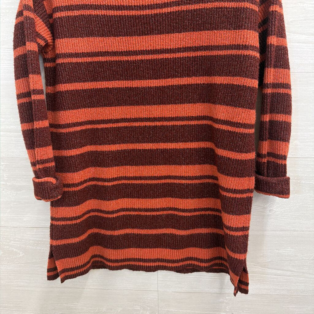Loft Burgundy/ Orange Striped Knit Long Sleeve Sweater Top Medium