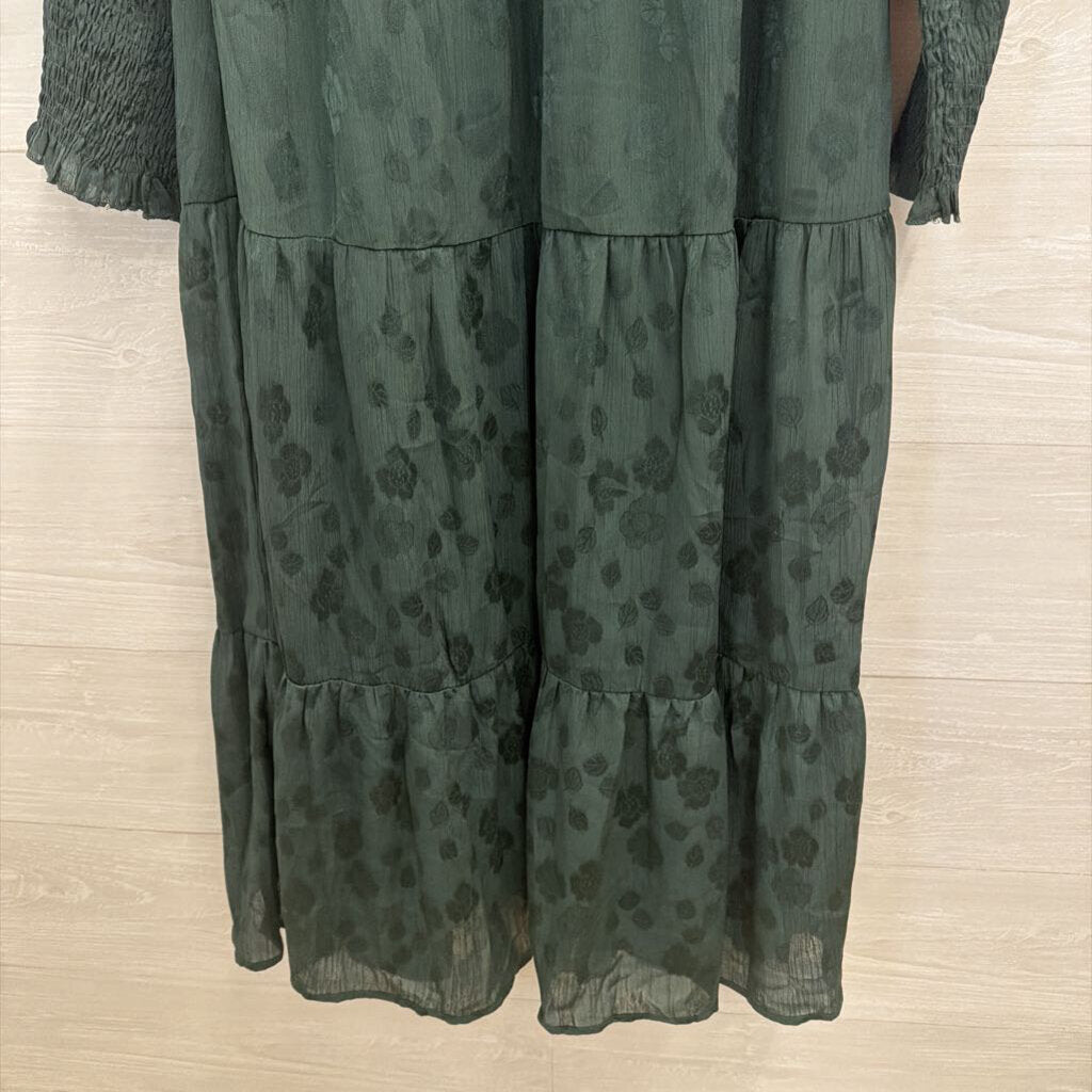Pretty Garden Green Print Long Sleeve Smocked Top Maxi Dress Medium