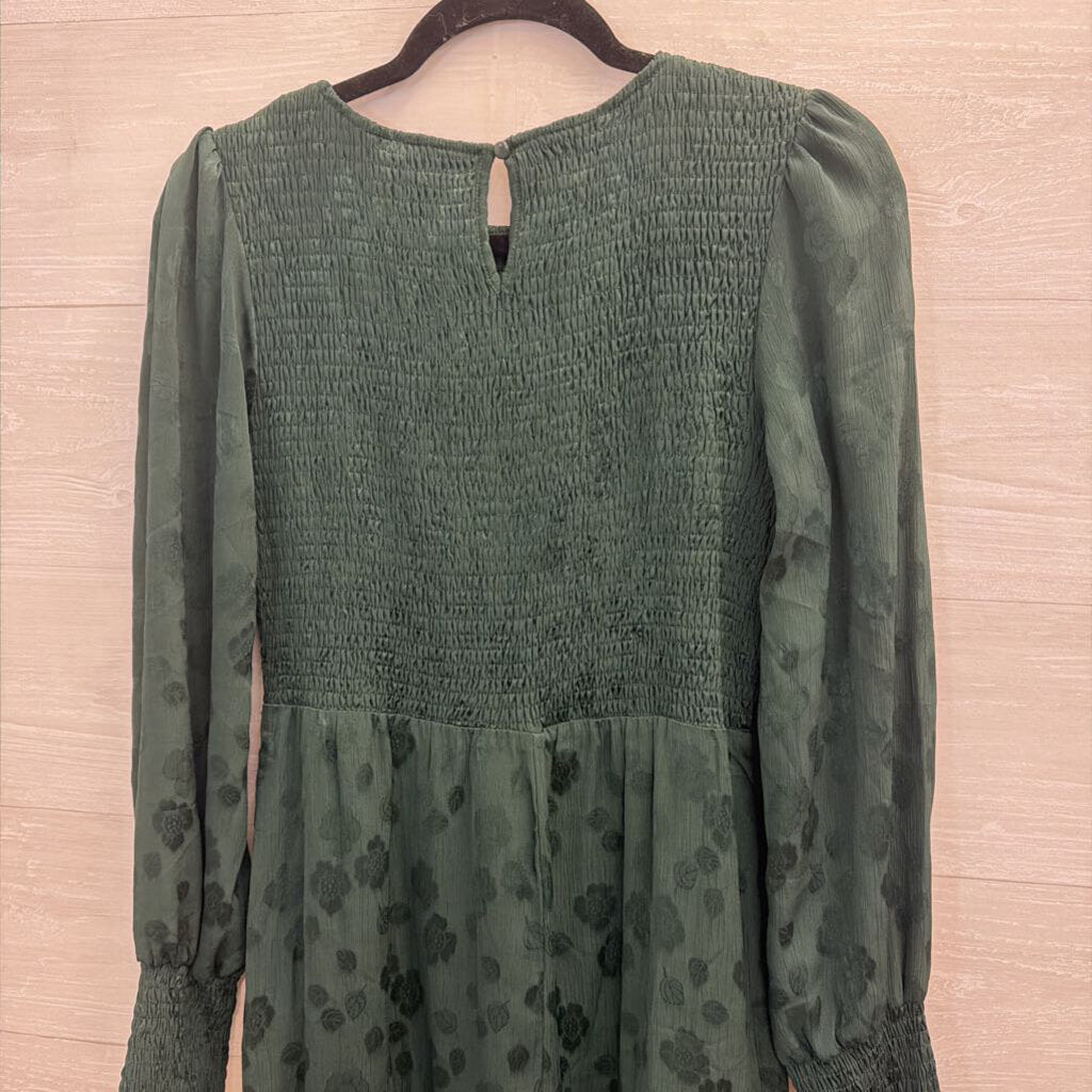 Pretty Garden Green Print Long Sleeve Smocked Top Maxi Dress Medium