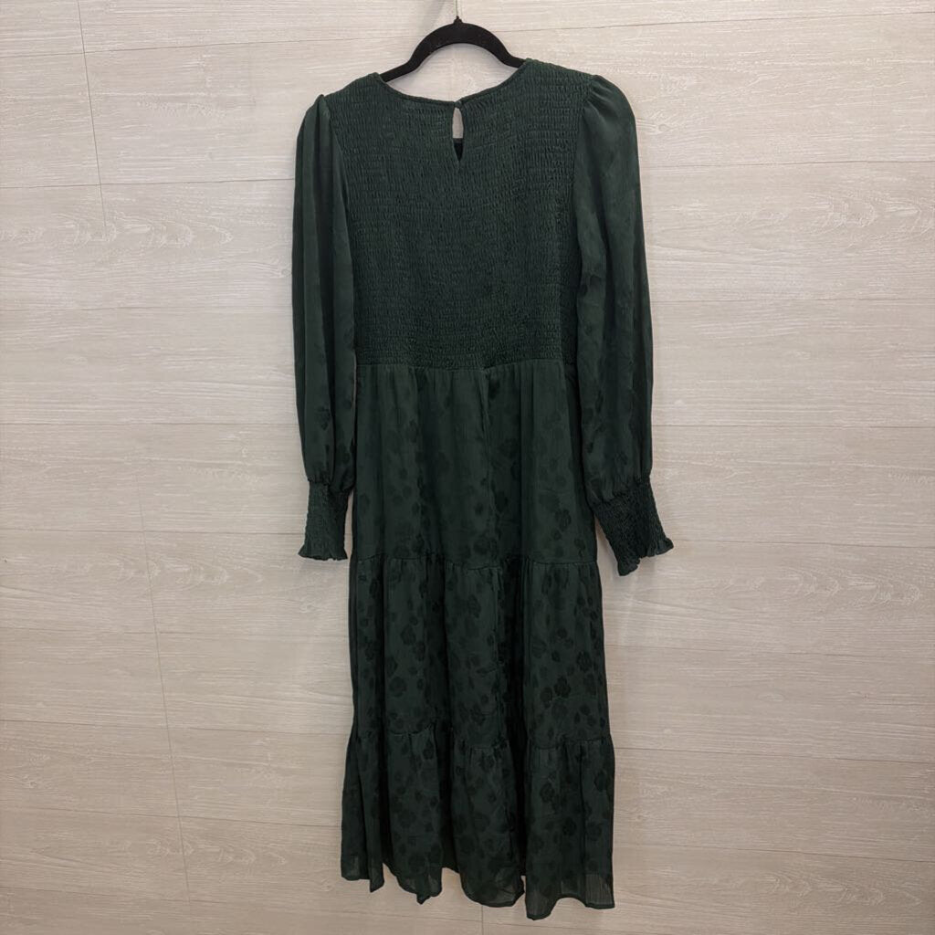 Pretty Garden Green Print Long Sleeve Smocked Top Maxi Dress Medium