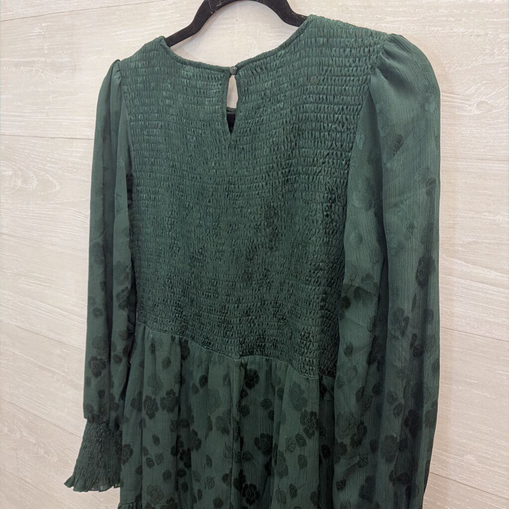 Pretty Garden Green Print Long Sleeve Smocked Top Maxi Dress Medium