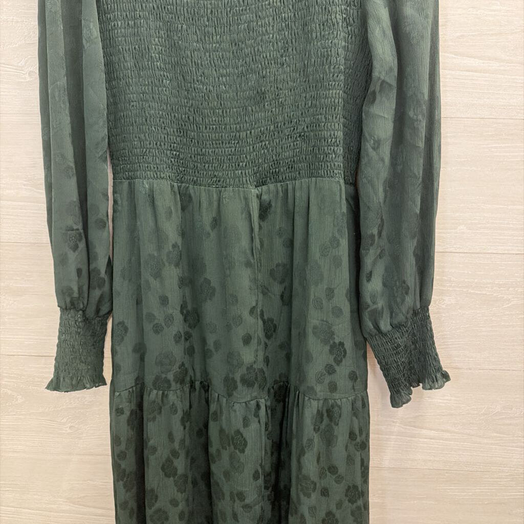 Pretty Garden Green Print Long Sleeve Smocked Top Maxi Dress Medium