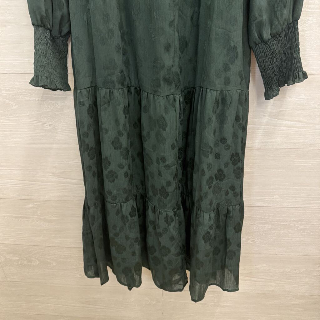 Pretty Garden Green Print Long Sleeve Smocked Top Maxi Dress Medium