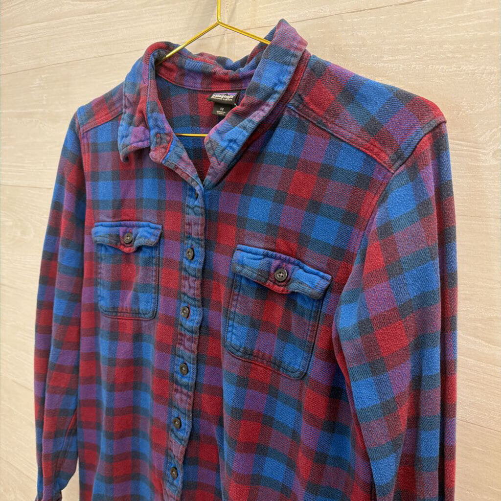 Patagonia Blue/ Red Plaid Long Sleeve Button Down Top 12