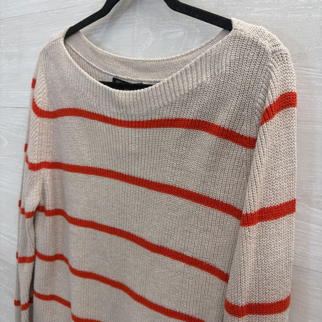Banana Republic Beige/ Red Striped Knit Long Sleeve Sweater Top Small