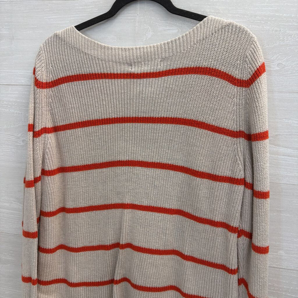 Banana Republic Beige/ Red Striped Knit Long Sleeve Sweater Top Small