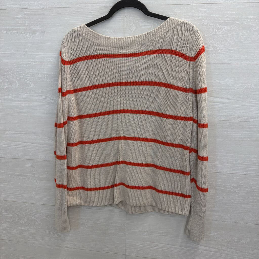 Banana Republic Beige/ Red Striped Knit Long Sleeve Sweater Top Small