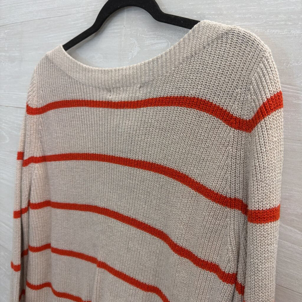 Banana Republic Beige/ Red Striped Knit Long Sleeve Sweater Top Small