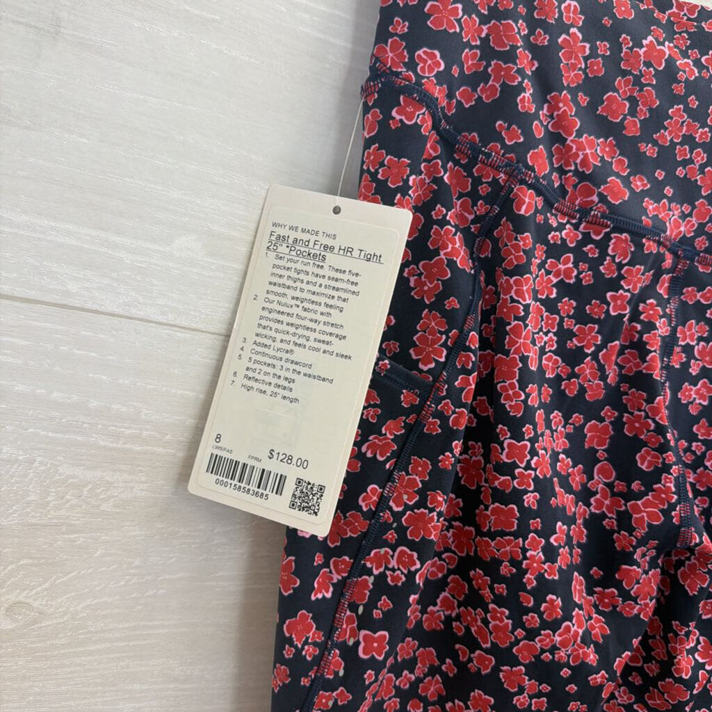 Lululemon Navy/ Pink Floral Print Leggings 8