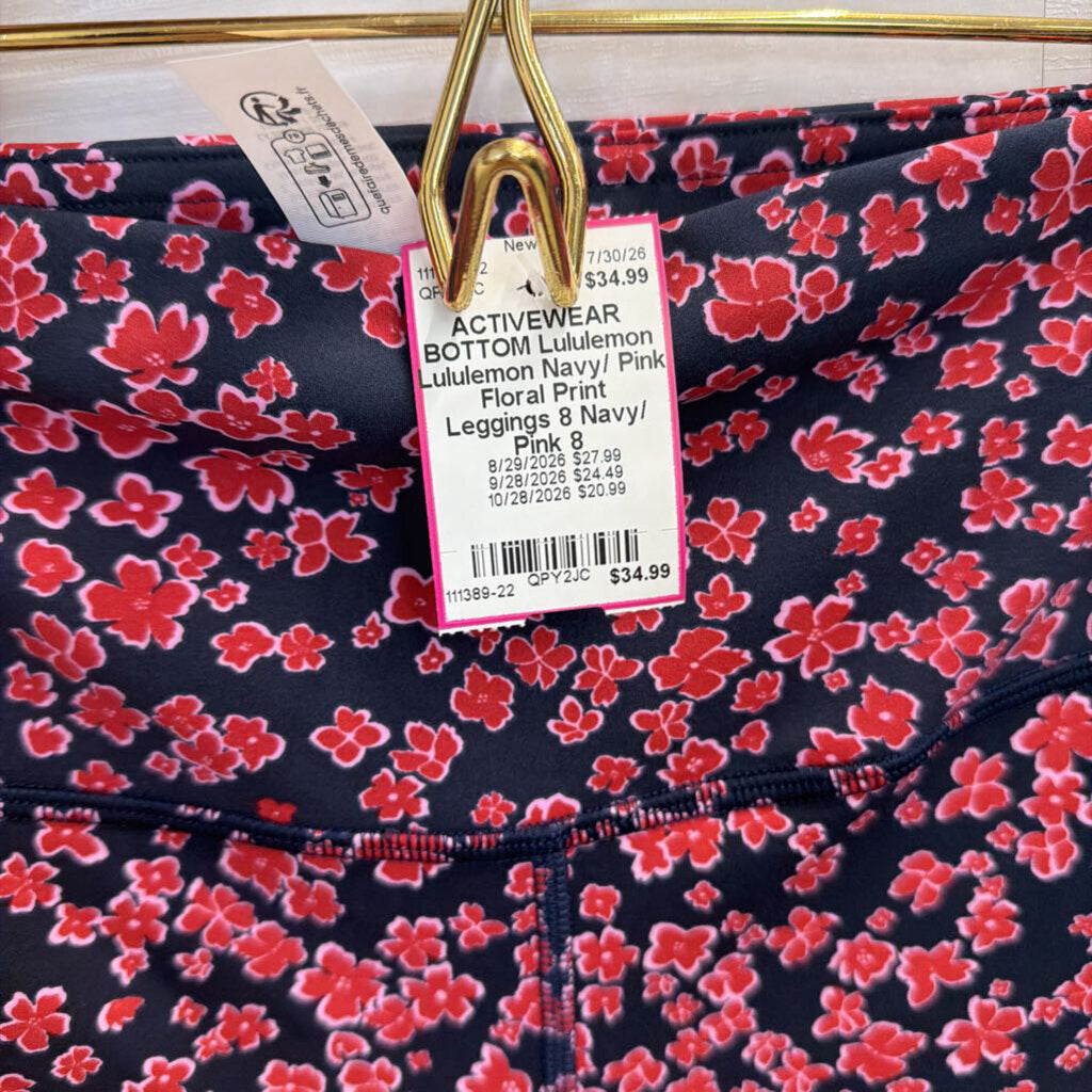 Lululemon Navy/ Pink Floral Print Leggings 8