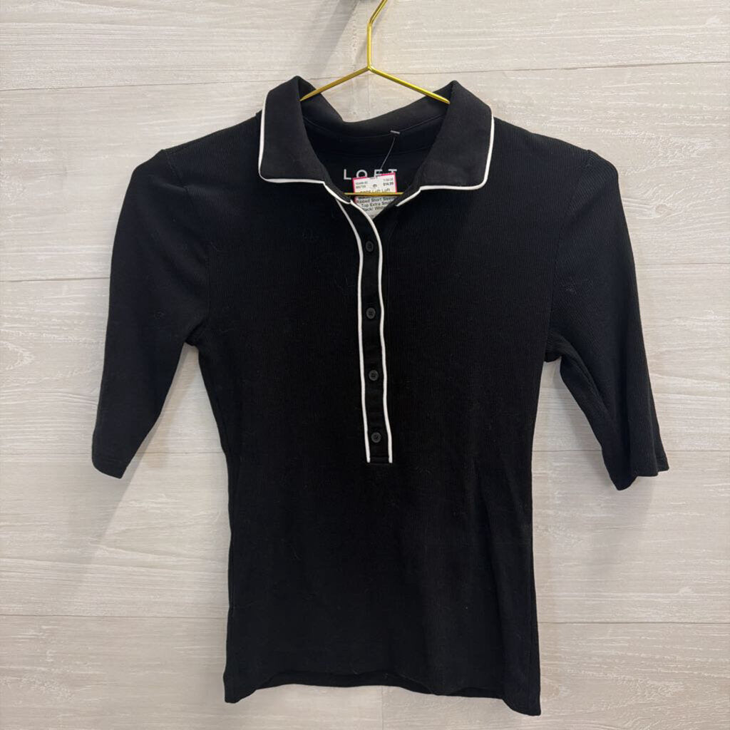 Loft Black/ White Trim Ribbed Short Sleeve Top Extra Small