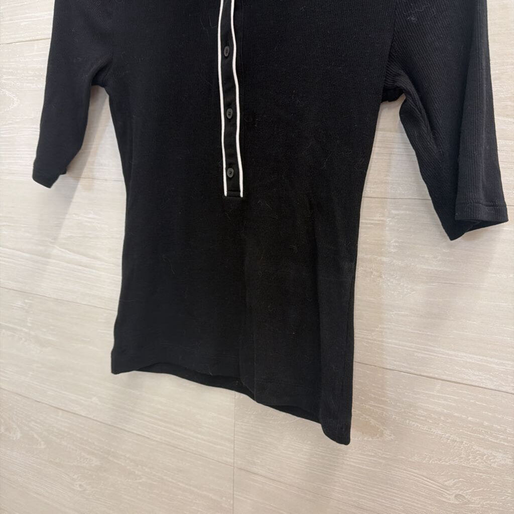 Loft Black/ White Trim Ribbed Short Sleeve Top Extra Small