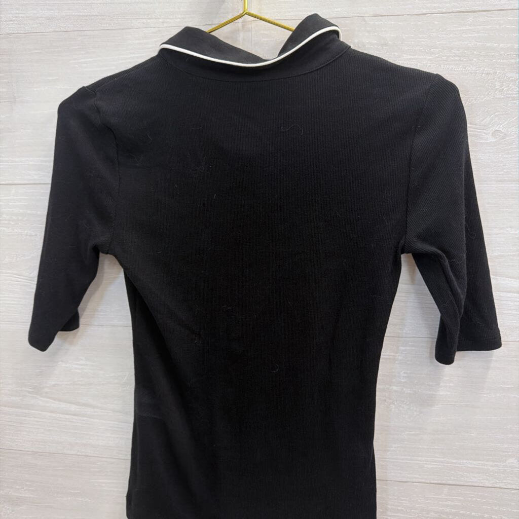 Loft Black/ White Trim Ribbed Short Sleeve Top Extra Small