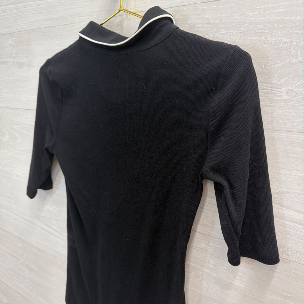 Loft Black/ White Trim Ribbed Short Sleeve Top Extra Small