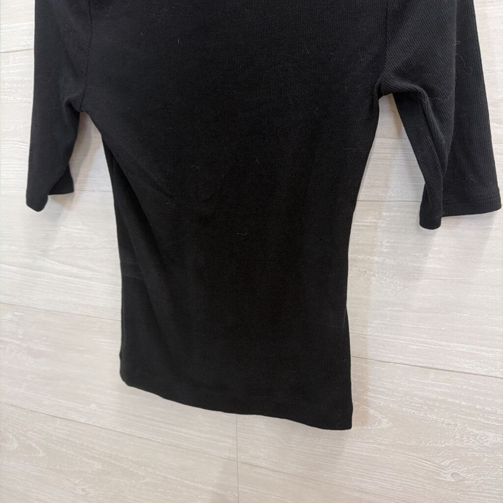 Loft Black/ White Trim Ribbed Short Sleeve Top Extra Small