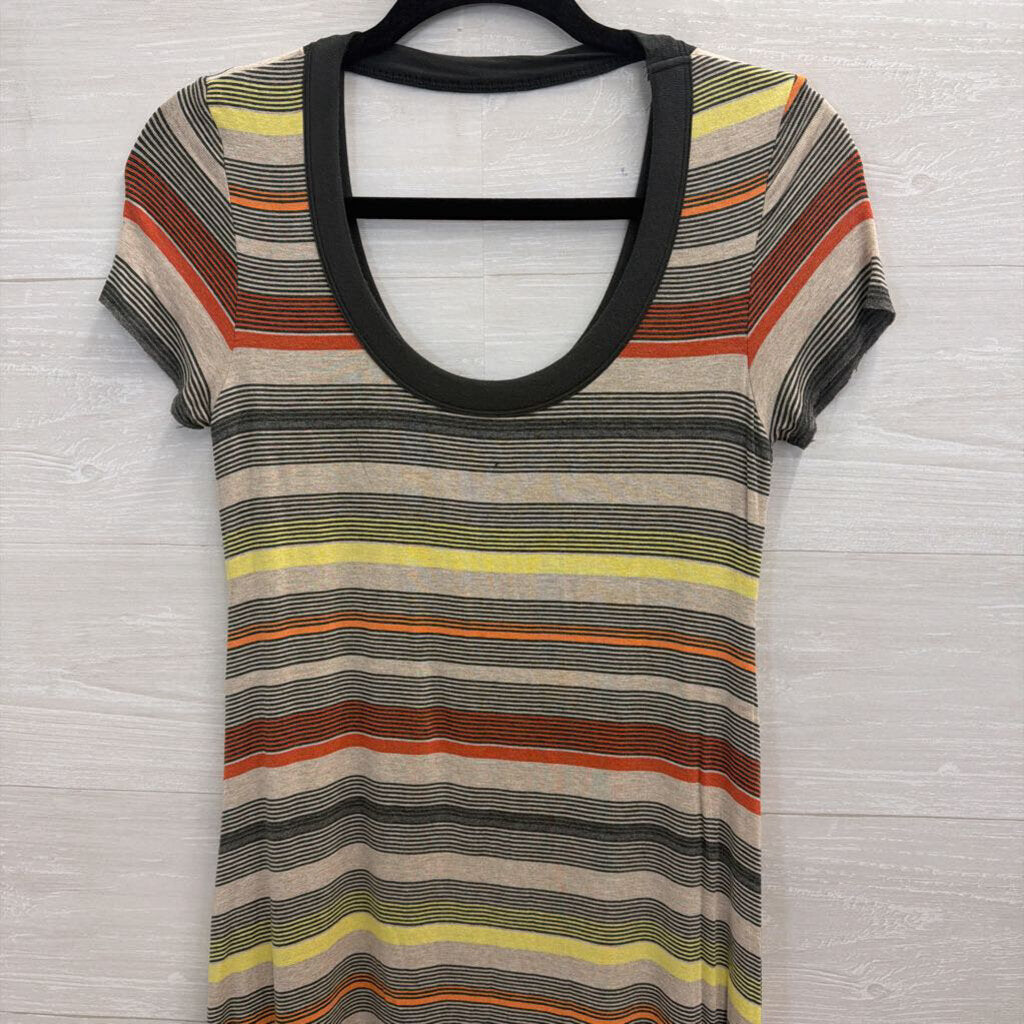 Bailey 44 Grey/ Multi Striped Short Sleeve Dress Medium