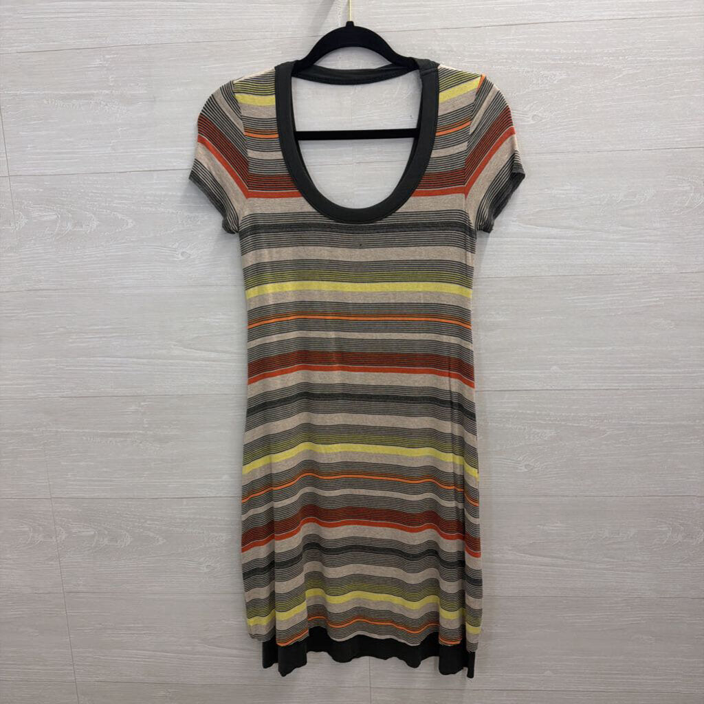 Bailey 44 Grey/ Multi Striped Short Sleeve Dress Medium