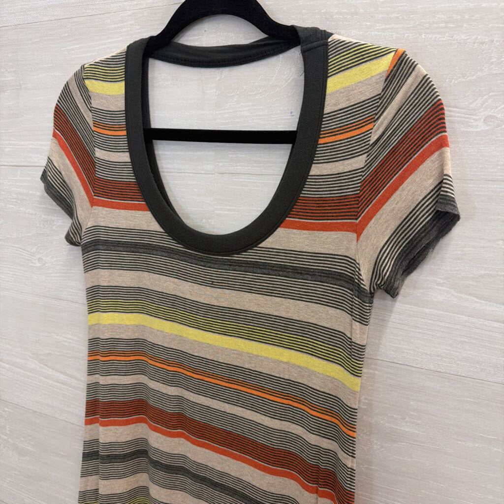 Bailey 44 Grey/ Multi Striped Short Sleeve Dress Medium