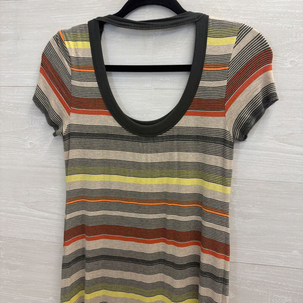 Bailey 44 Grey/ Multi Striped Short Sleeve Dress Medium