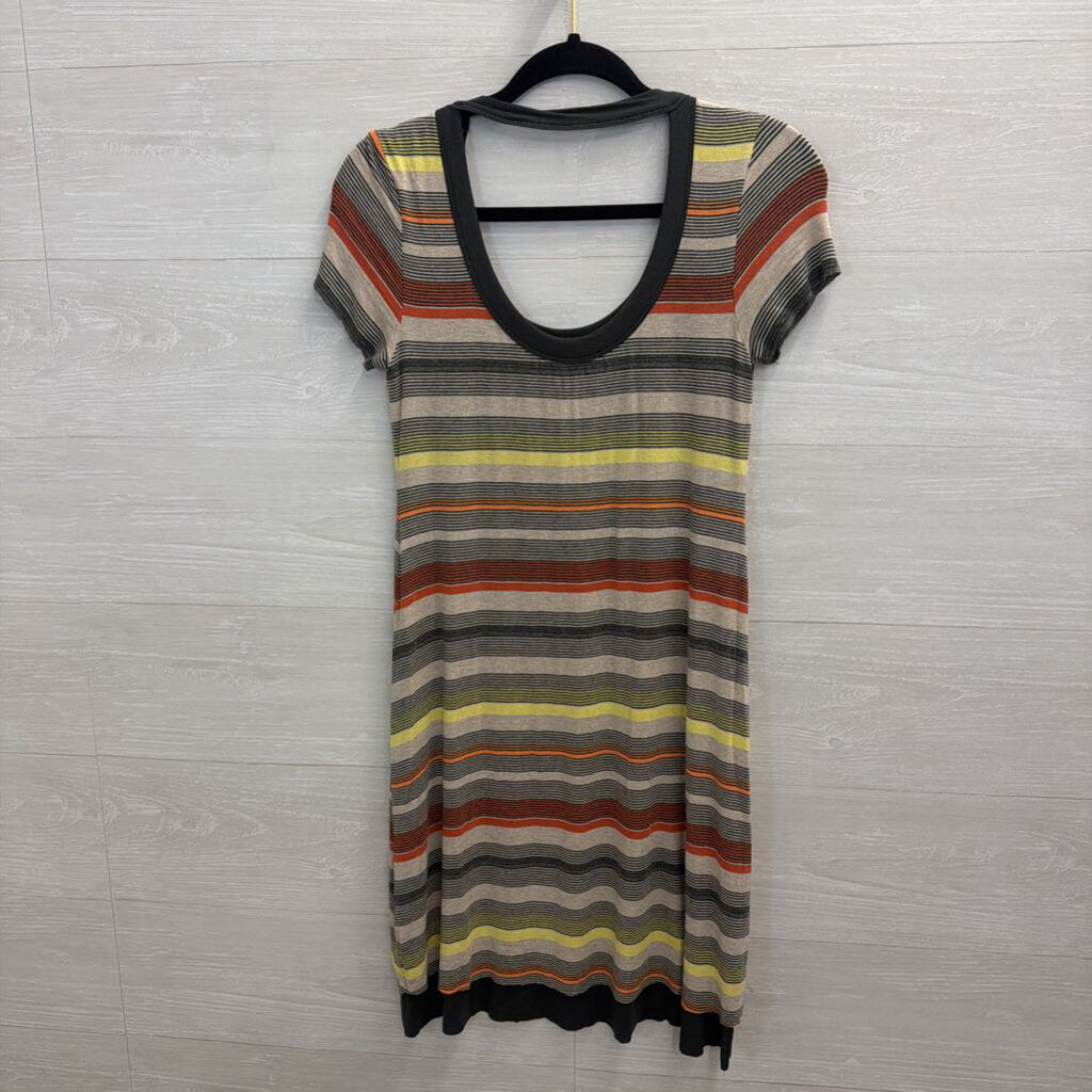 Bailey 44 Grey/ Multi Striped Short Sleeve Dress Medium