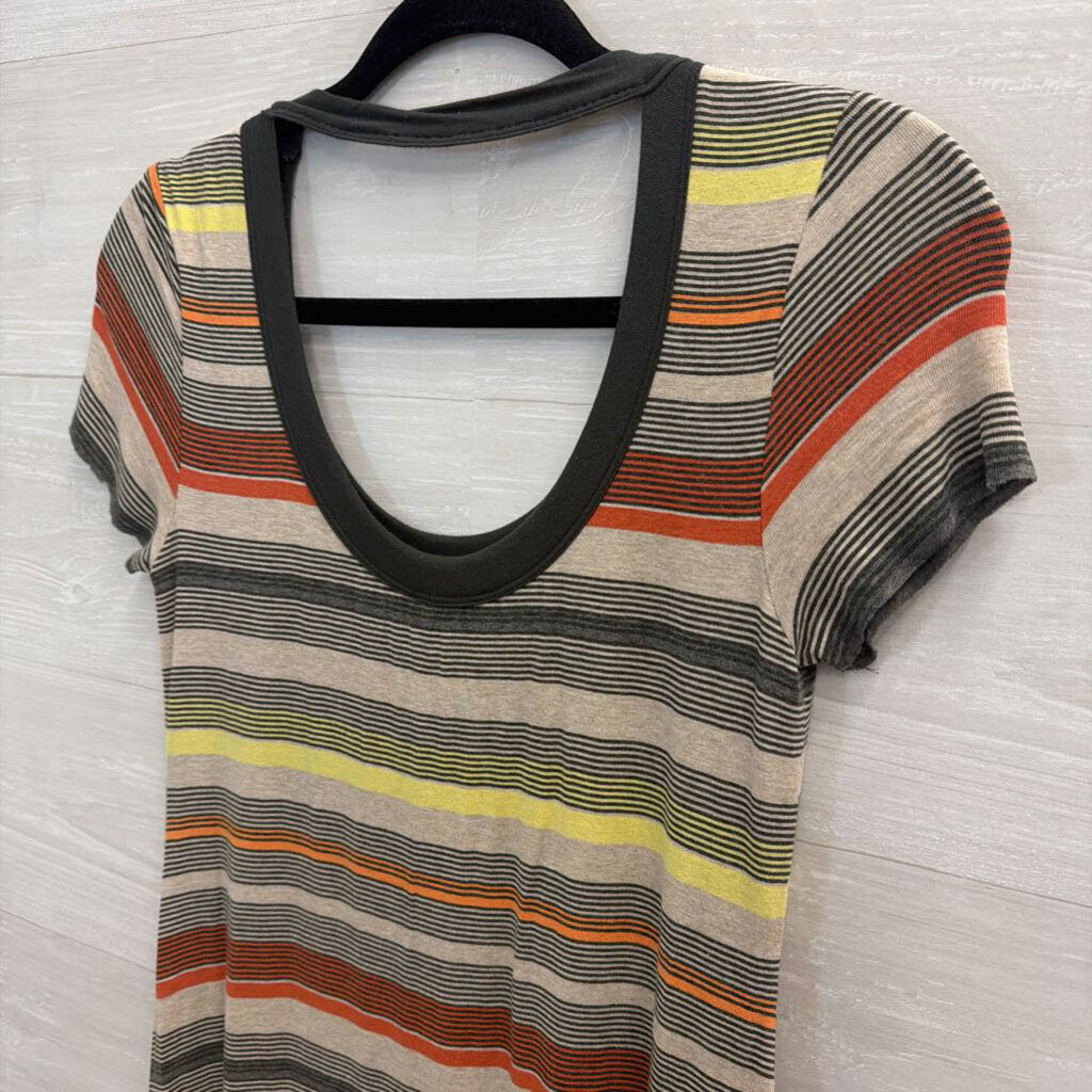 Bailey 44 Grey/ Multi Striped Short Sleeve Dress Medium