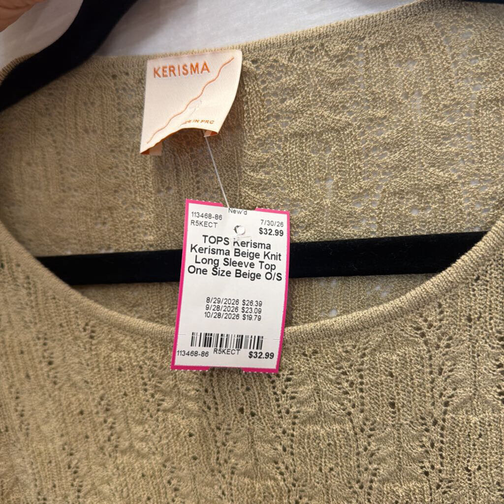 Kerisma Beige Knit Long Sleeve Top One Size