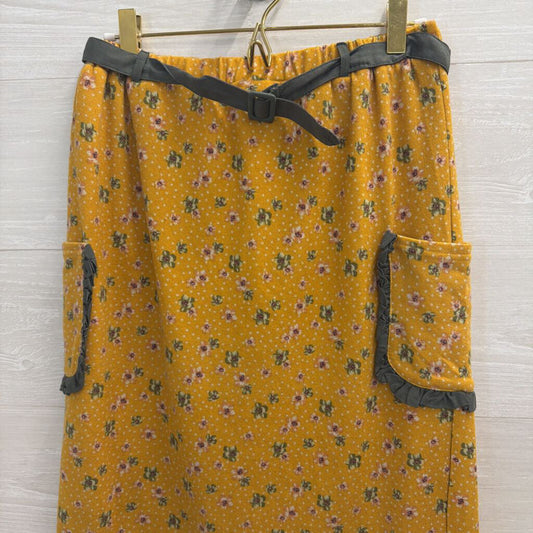 Comme Toi Yellow/ Green Floral Print Skirt Small