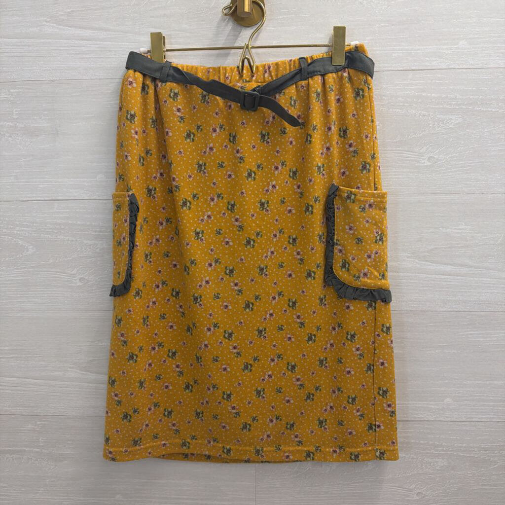 Comme Toi Yellow/ Green Floral Print Skirt Small