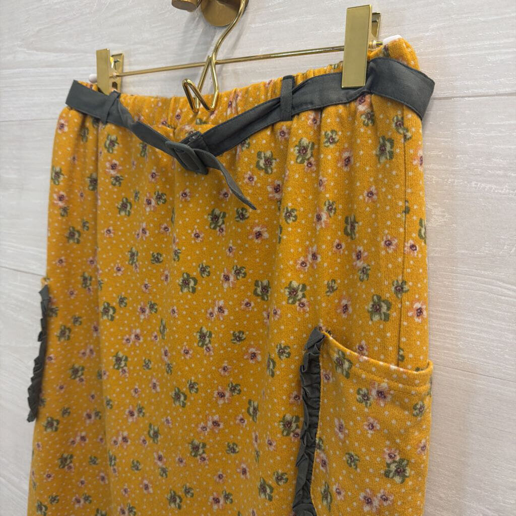Comme Toi Yellow/ Green Floral Print Skirt Small