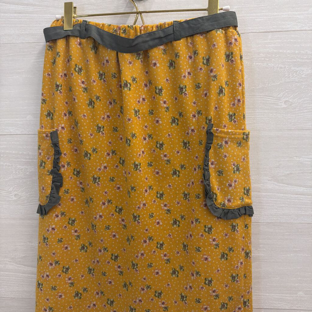Comme Toi Yellow/ Green Floral Print Skirt Small