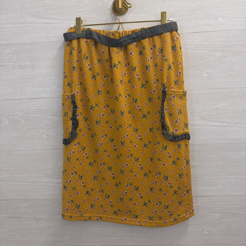 Comme Toi Yellow/ Green Floral Print Skirt Small