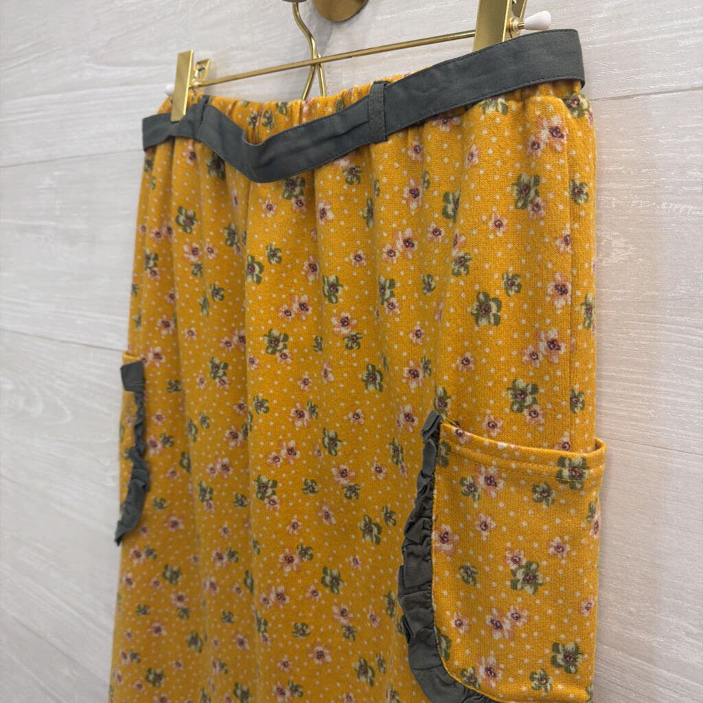 Comme Toi Yellow/ Green Floral Print Skirt Small