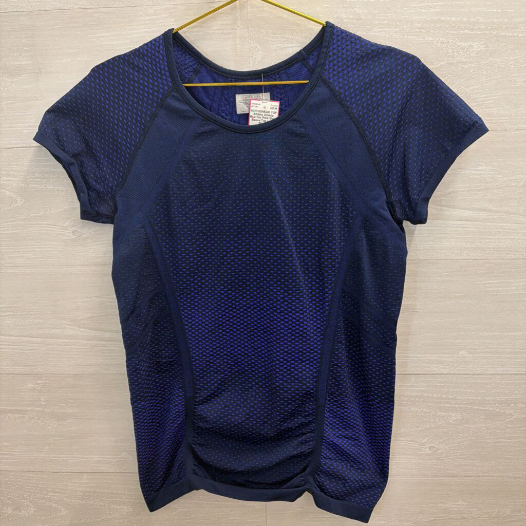 Athleta Blue Dot Print Short Sleeve Top Large