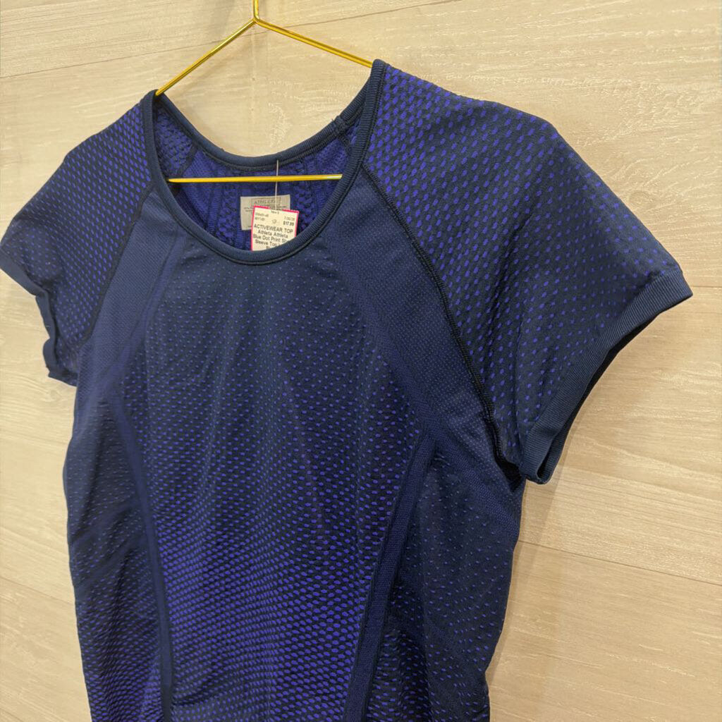 Athleta Blue Dot Print Short Sleeve Top Large