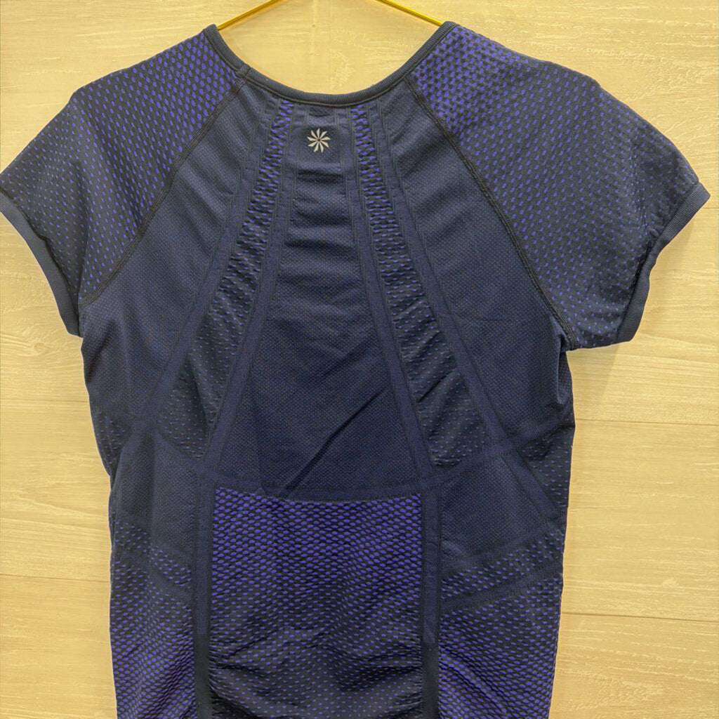 Athleta Blue Dot Print Short Sleeve Top Large