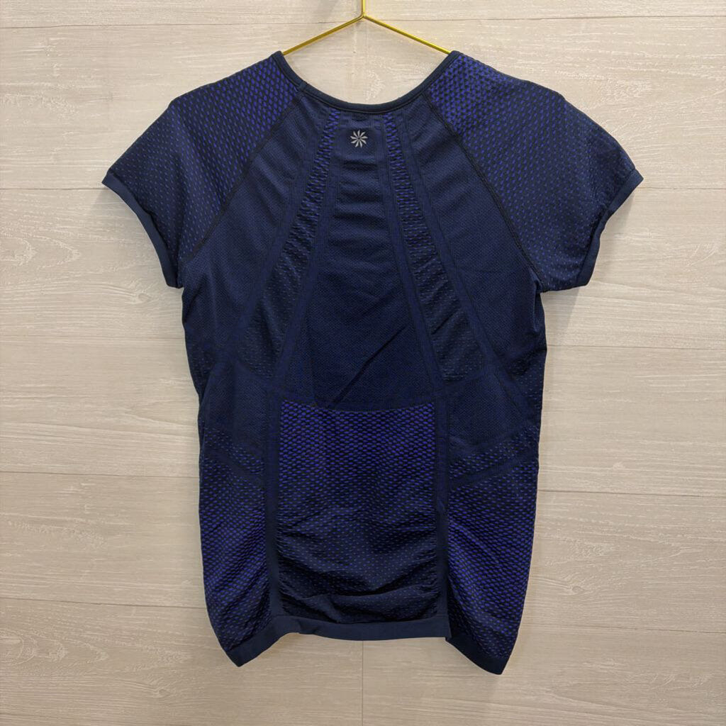 Athleta Blue Dot Print Short Sleeve Top Large