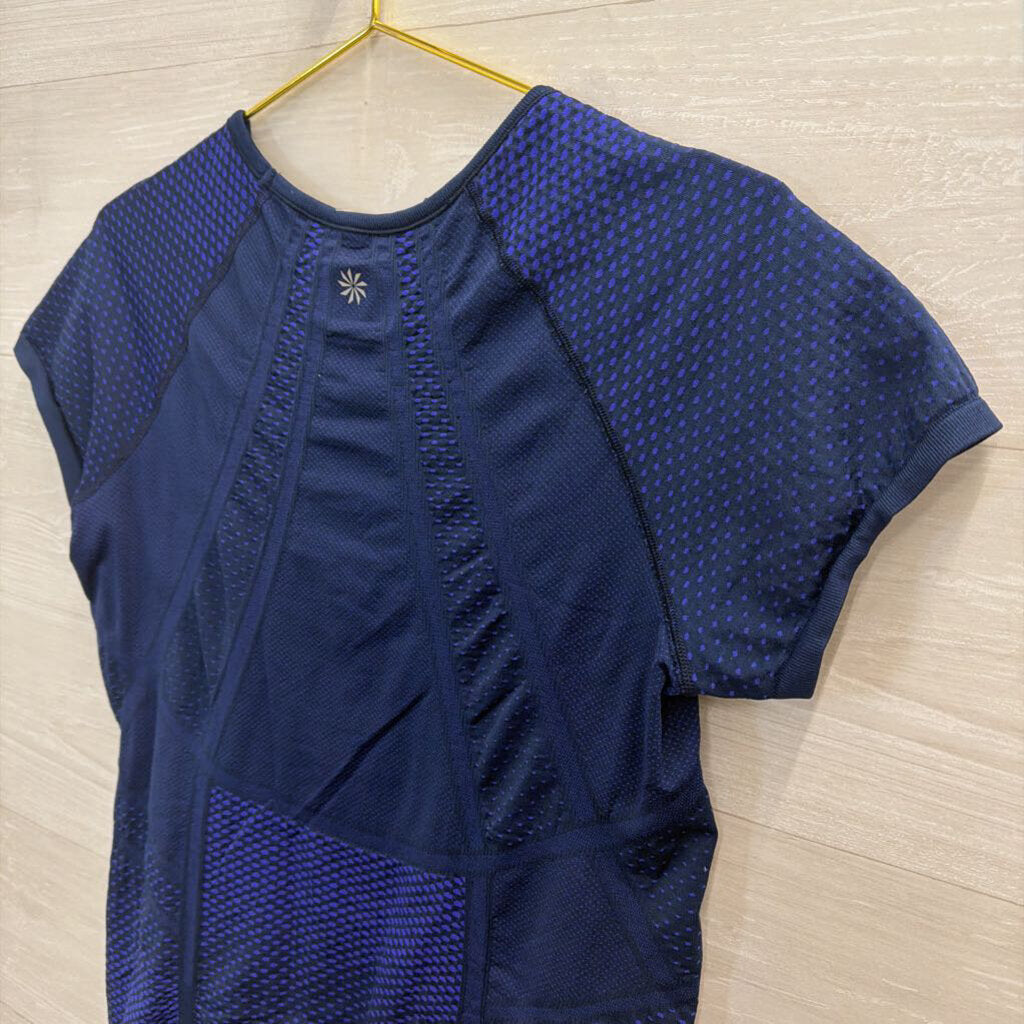 Athleta Blue Dot Print Short Sleeve Top Large