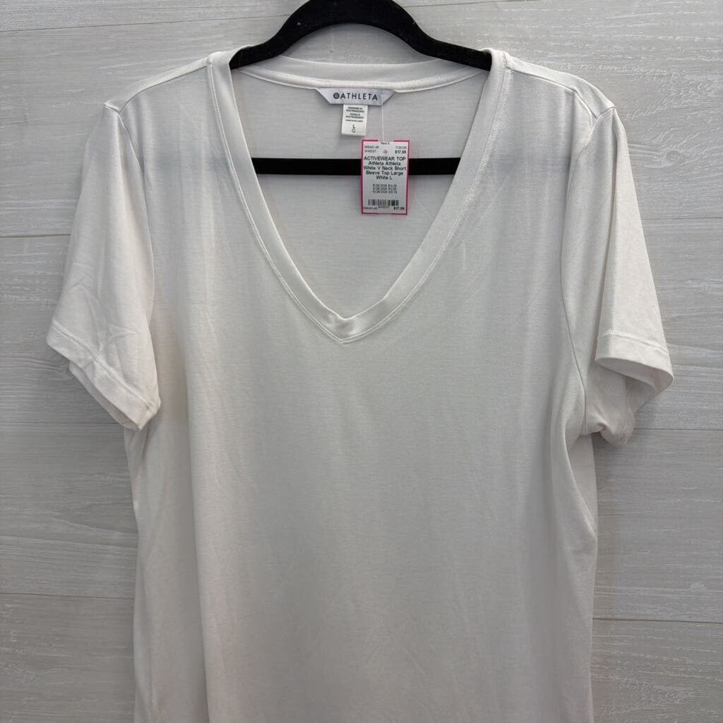 Athleta White V Neck Short Sleeve Top Large