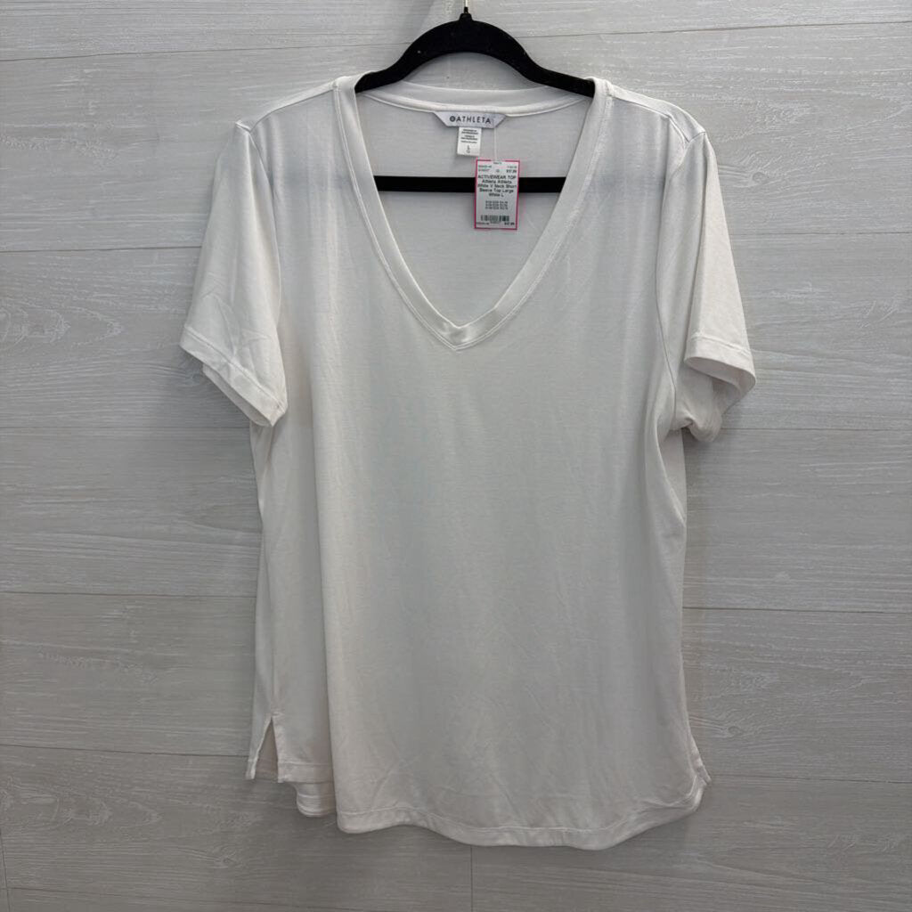 Athleta White V Neck Short Sleeve Top Large