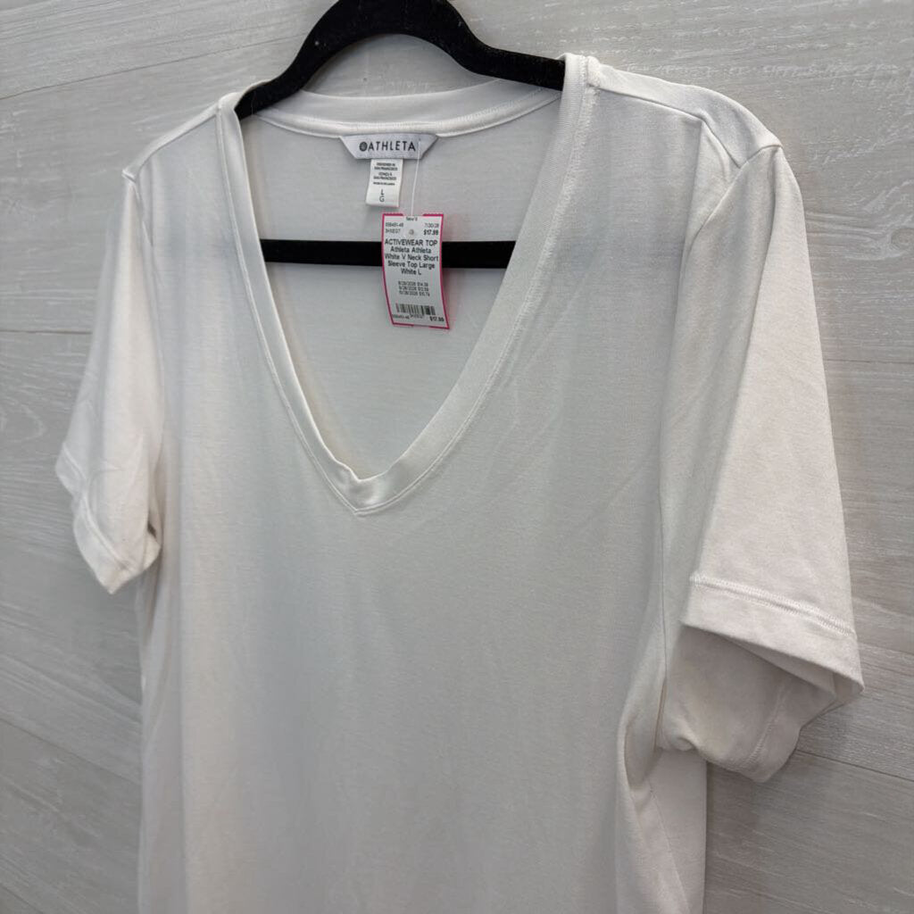 Athleta White V Neck Short Sleeve Top Large