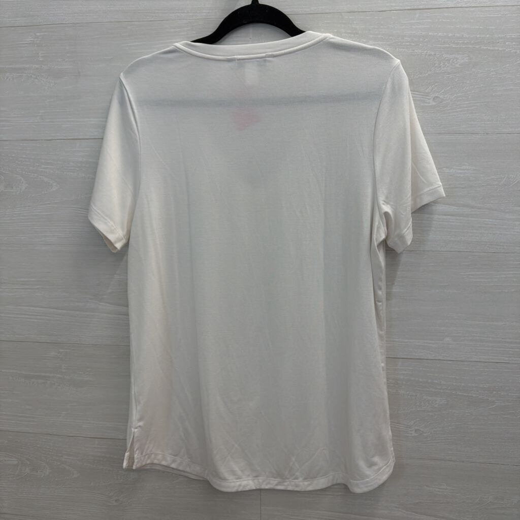 Athleta White V Neck Short Sleeve Top Large