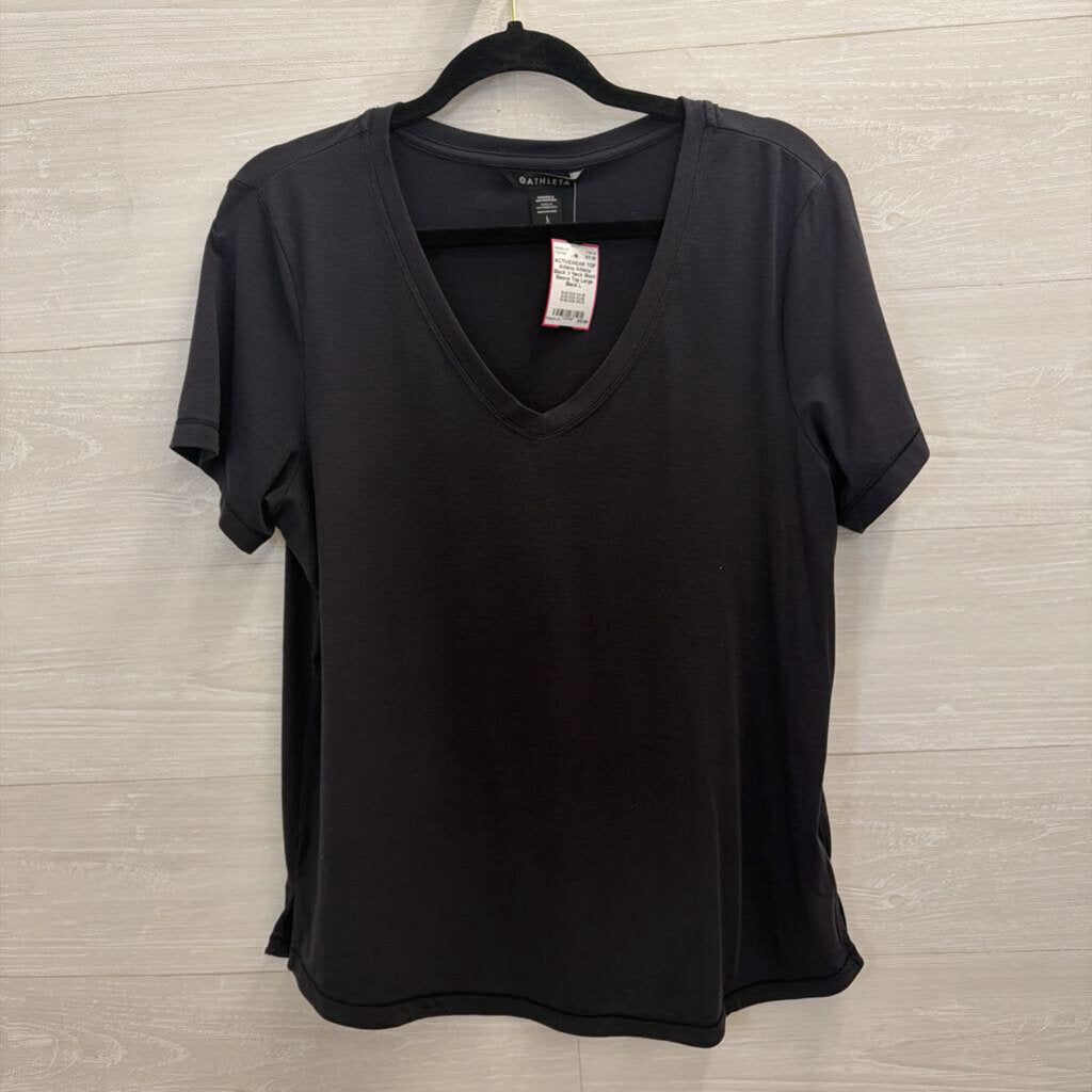 Athleta Black V Neck Short Sleeve Top Large