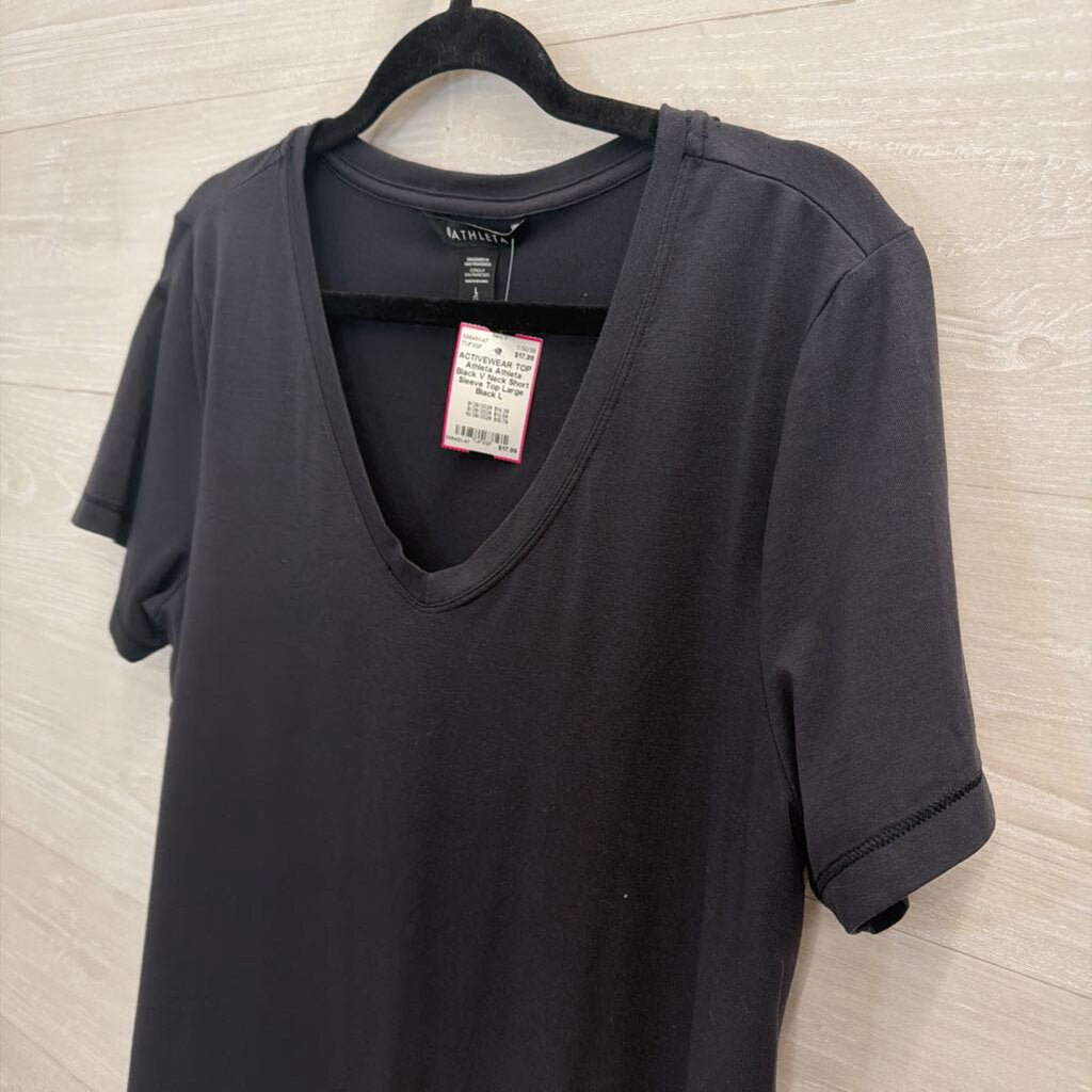 Athleta Black V Neck Short Sleeve Top Large