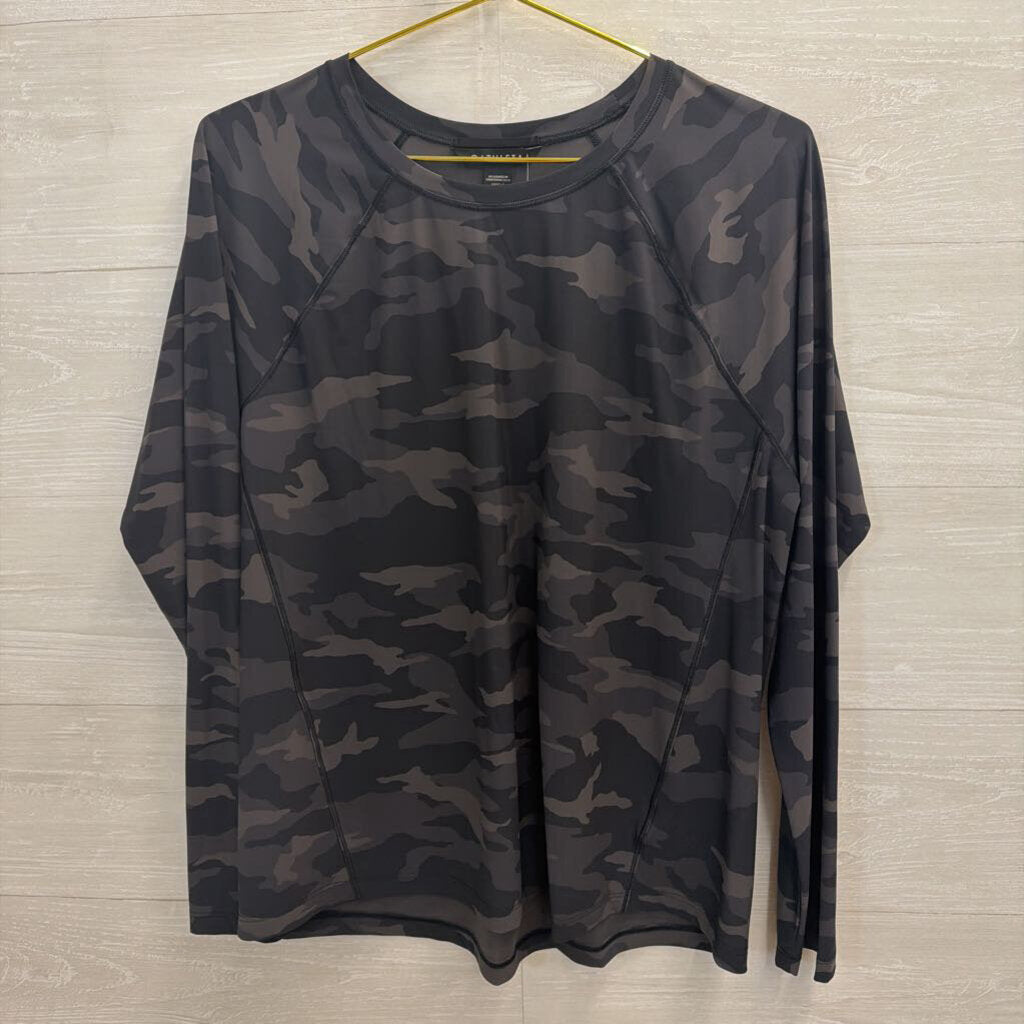 Athleta Black Camo Print Long Sleeve Top Large