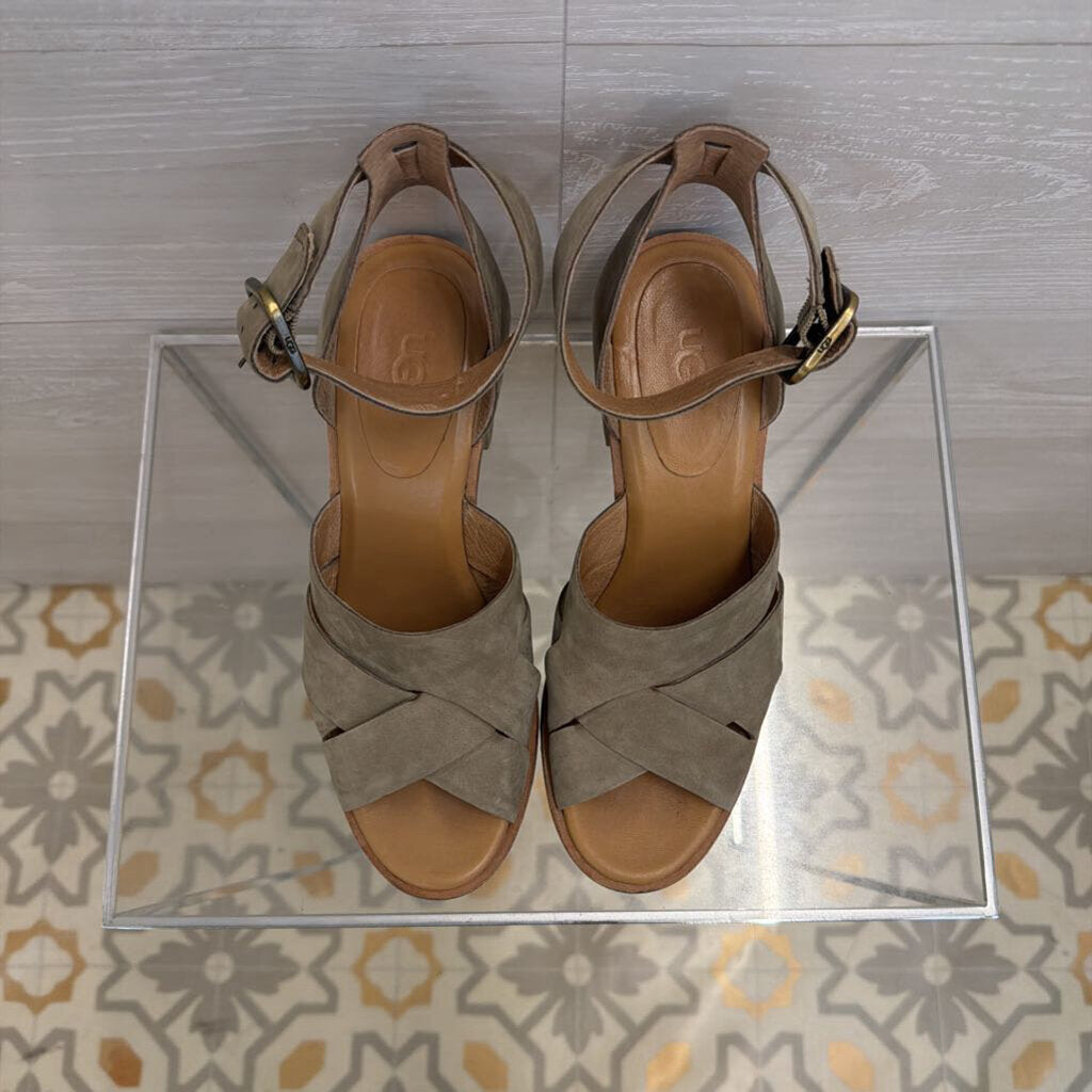 Ugg Beige Suede Sandra Sandal Heels 8.5